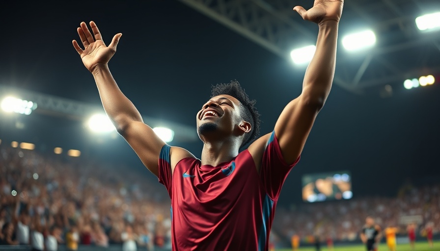 Joyful athlete celebrating under stadium lights, vibrant scene.