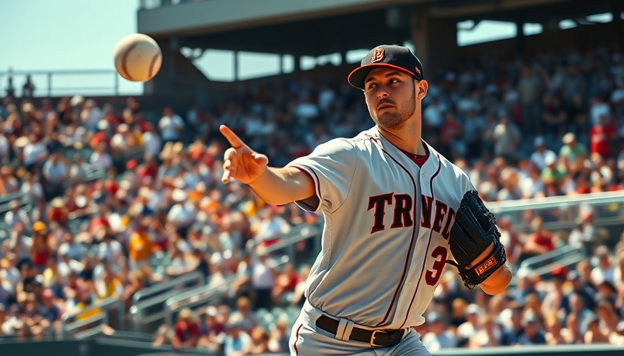 Candid sports moment of pitcher hit during warm-ups.
