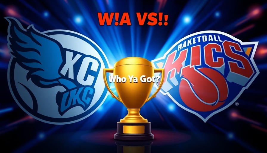 Dynamic team logo match-up with 'Who Ya Got?' trophy centerpiece.