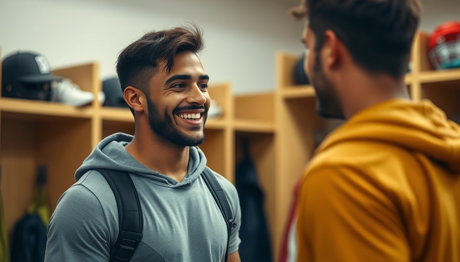 AI sports betting: smiling athlete in locker room.