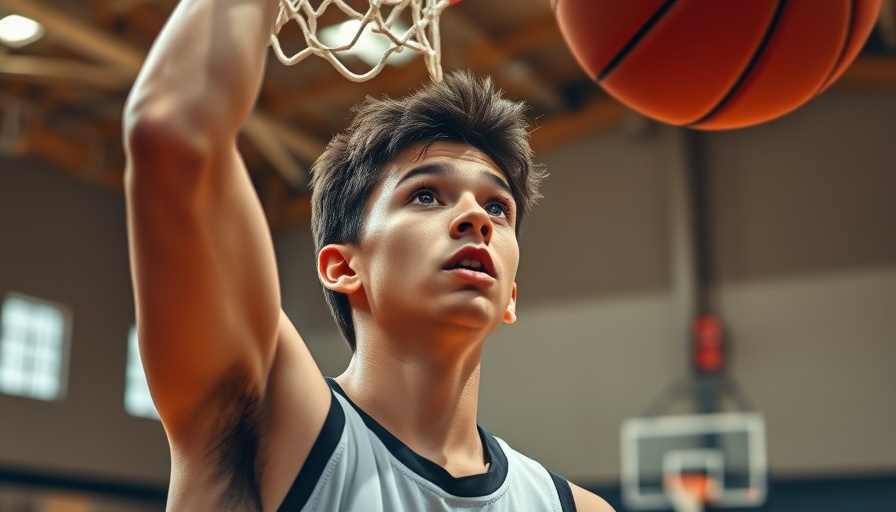 Young player prepares to dunk in gym, AI sports betting concept.