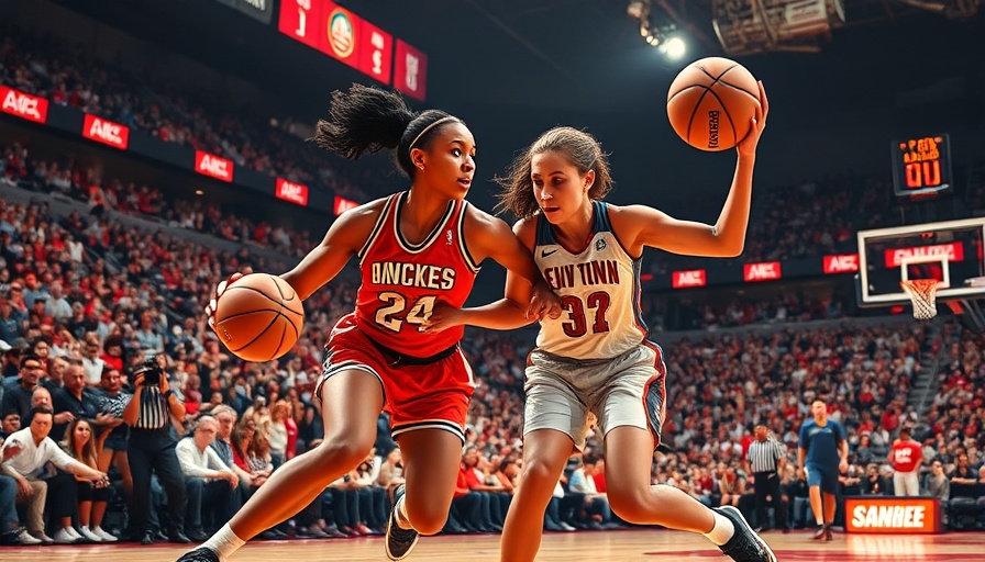 Dynamic basketball action scene with intense competition, AI sports betting insights.