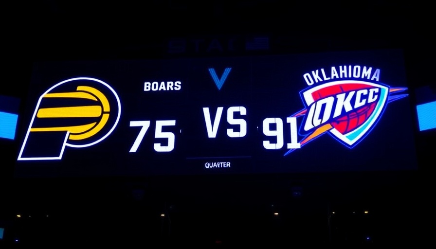 Digital scoreboard with Pacers vs Thunder game scores, related to AI sports betting.