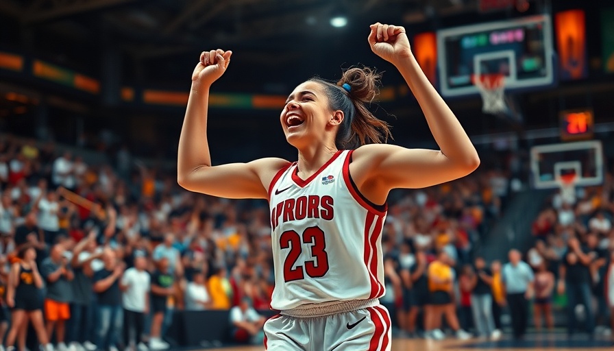 WNBA player celebrating on the court, bright action scene.