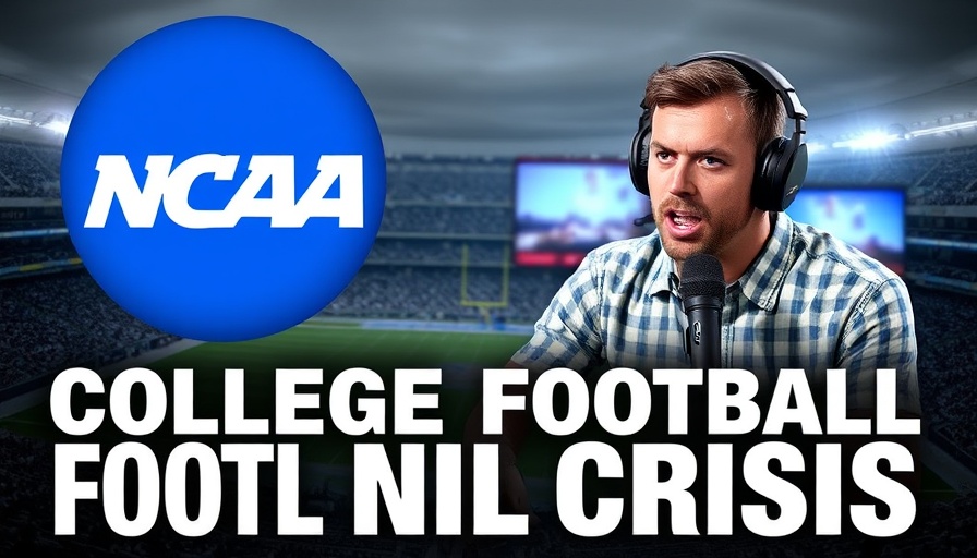 College football's NIL crisis discussion featuring NCAA logo on digital collage.