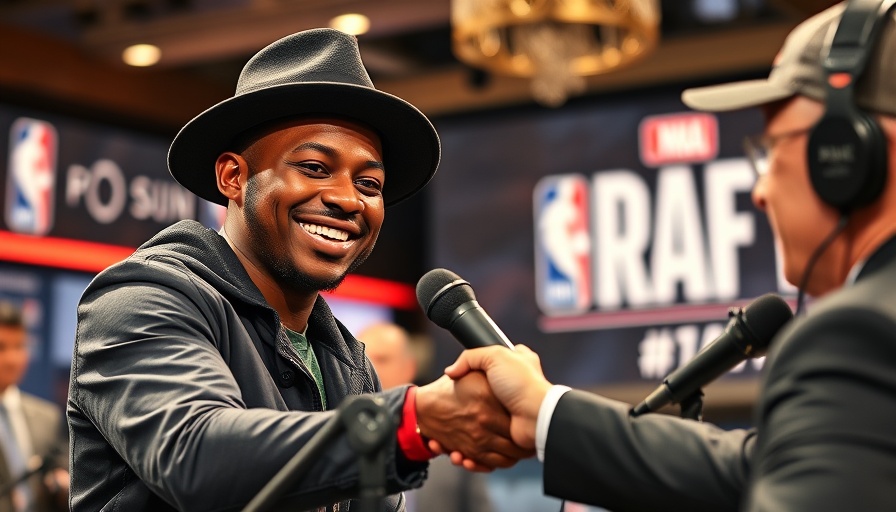 Young man in NBA Draft hat shaking hands with official at event.