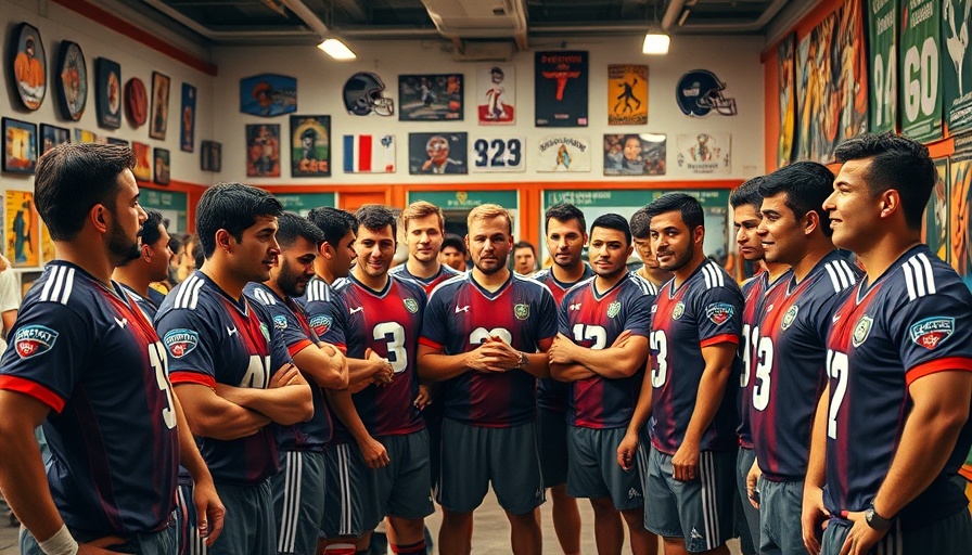 Vibrant sports team meeting with players in uniforms indoors, AI sports betting