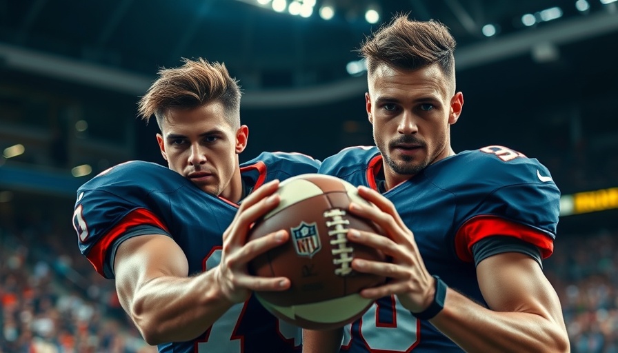 Intense football athletes in a cinematic setting, AI sports betting.