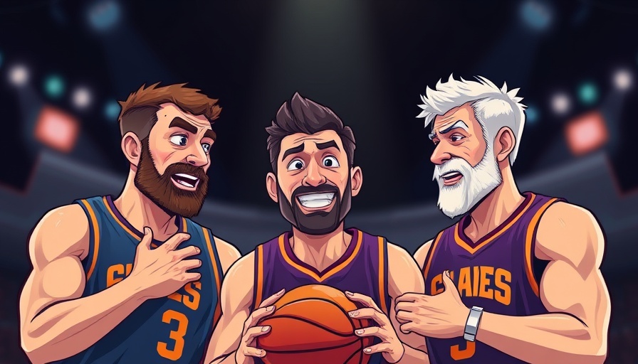 Vibrant digital graphic of sports analysts with basketball discussion.