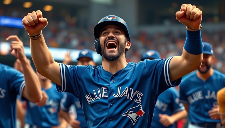 Blue Jays player celebrates sweep against Yankees in lively stadium.