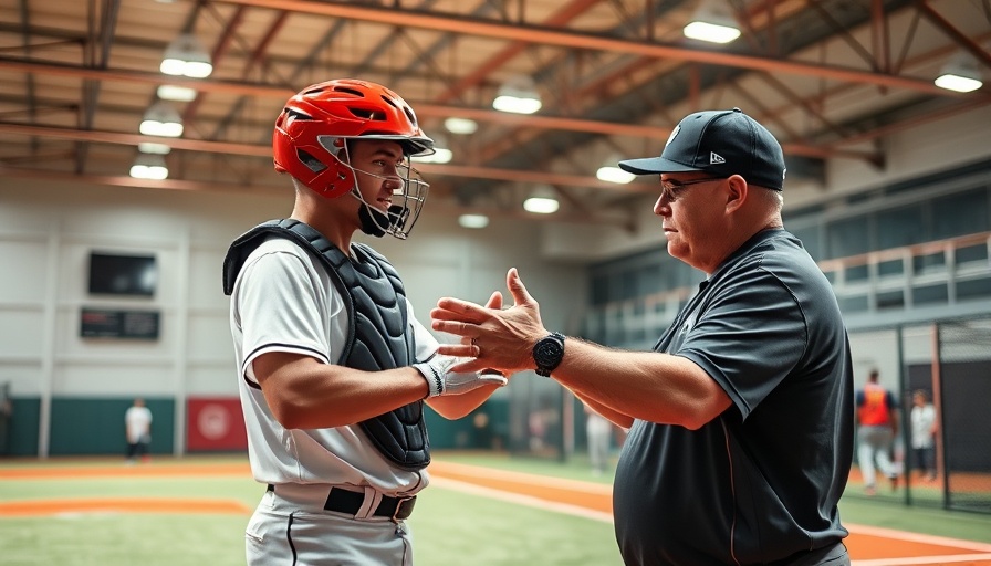 Indoor baseball training session with players and gear under bright lighting.