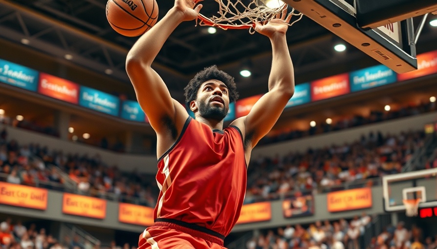 AI sports betting: basketball player with slam dunk in summer league.