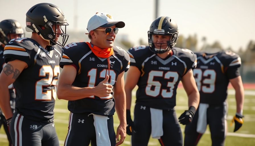 Football coach energizes players on sunny field, Colorado Buffaloes.