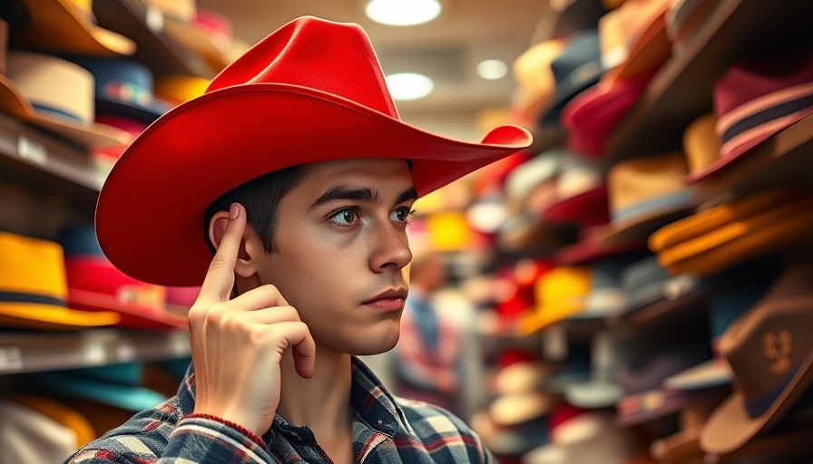 Young man in a red cowboy hat in a vibrant store