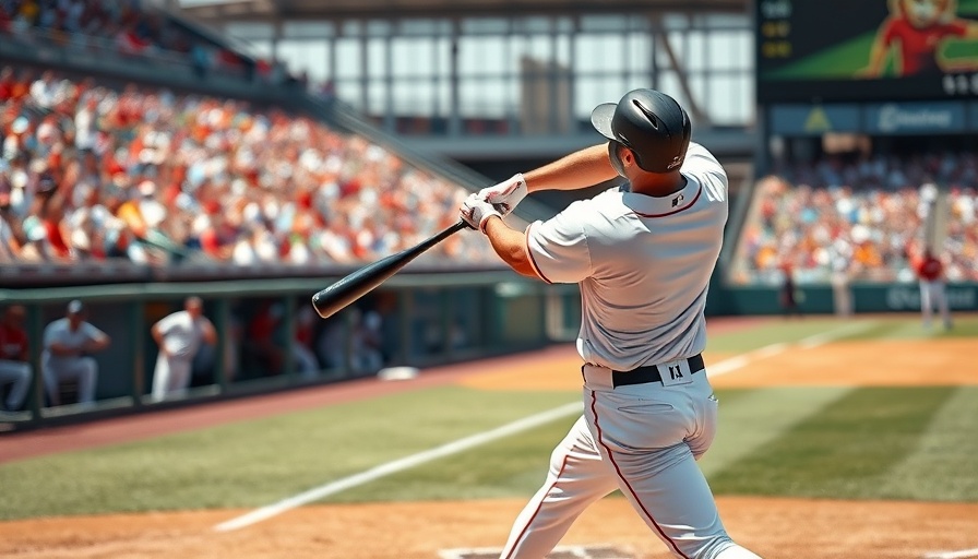 AI sports betting insights with baseball prospect mid-swing on field.