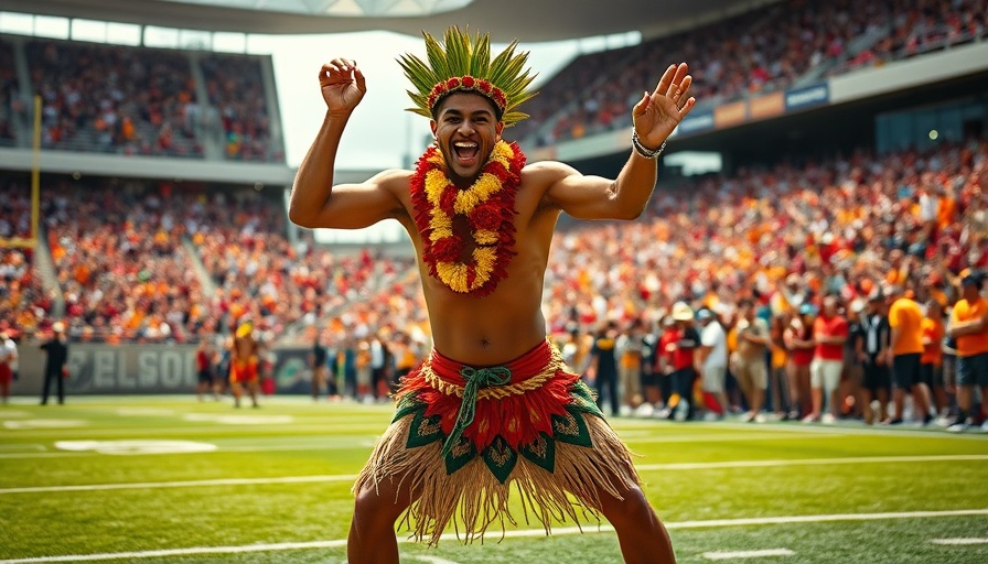 Energetic performer dancing at football event, lively atmosphere.