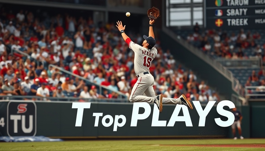 Exciting MLB defensive plays with leaping baseball player and fans.