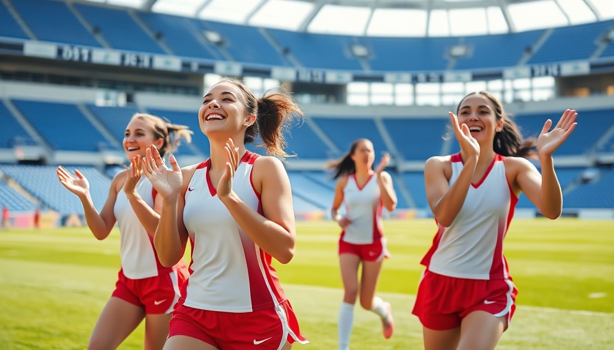 Energetic female athletes celebrating in a stadium, vivid NFL predictions scene.