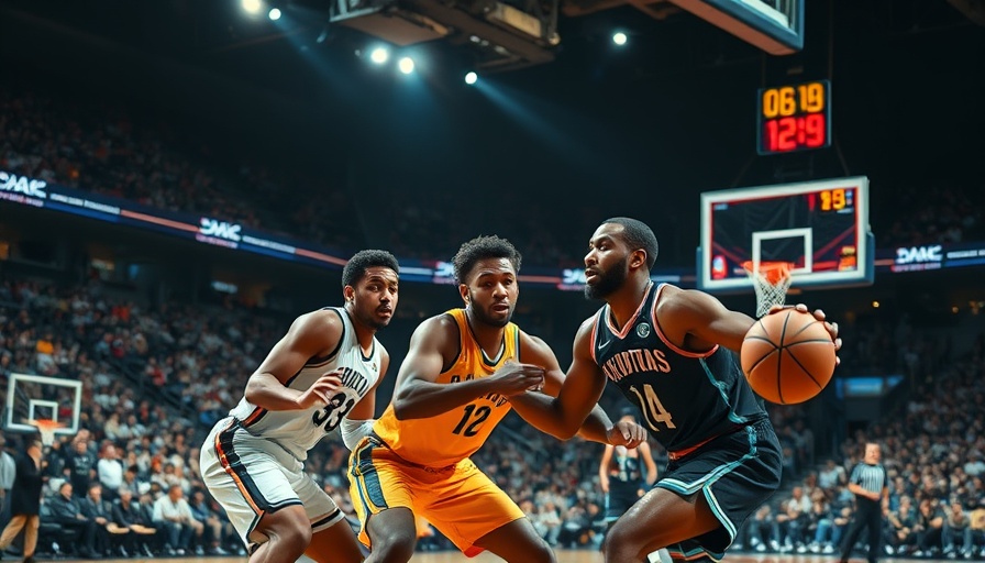 Intense basketball game highlights with dynamic action.