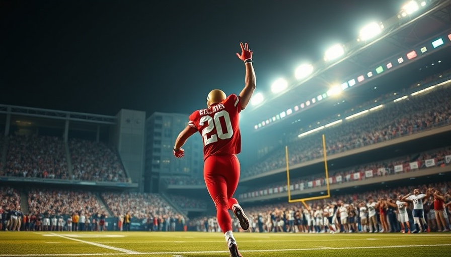 AI sports betting: Football player celebrates in a stadium at night.