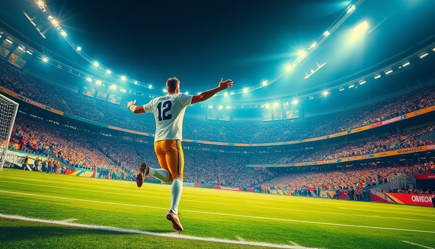 AI sports betting; football game with player scoring in a lively stadium.