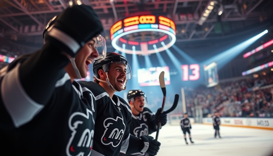 Florida hockey hotbed celebration scene with players in vibrant jerseys.