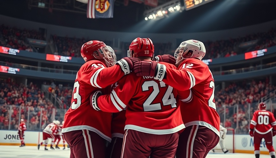 Florida hockey hotbed players celebrating in vibrant uniforms.
