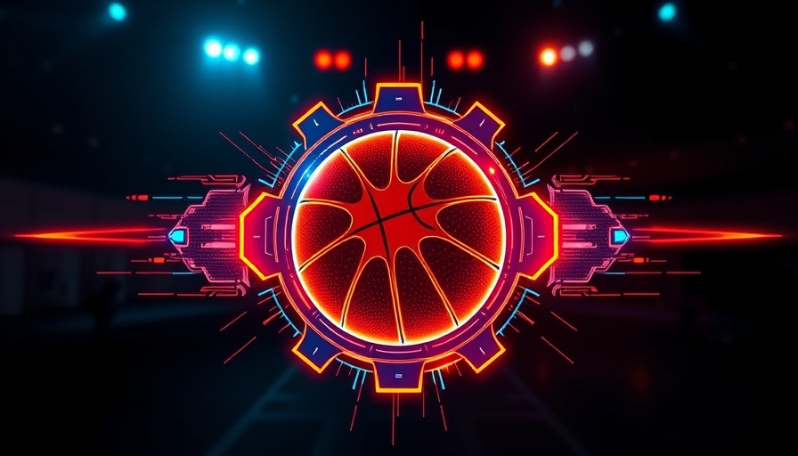 Futuristic basketball logo with neon purple and green hues
