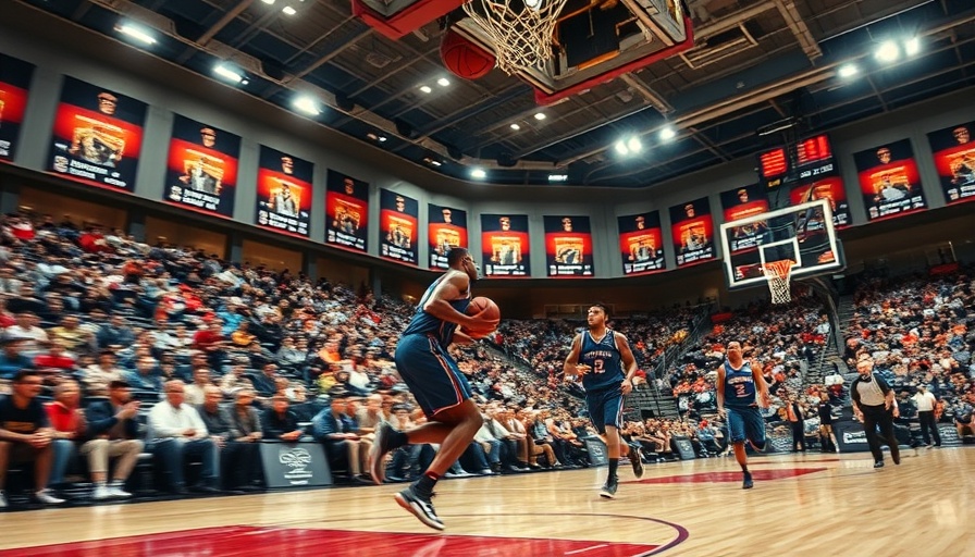 Dynamic basketball scene with player dribbling in arena. AI sports betting.