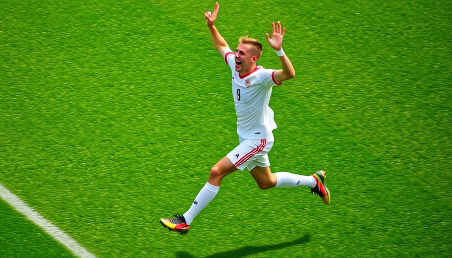 Energetic soccer player celebrating goal on field