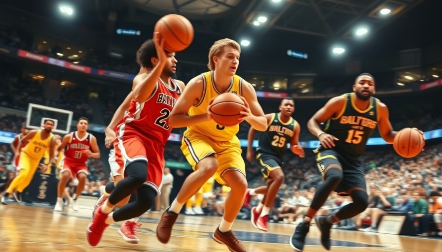 Dynamic basketball scene with players in action during game, AI sports betting