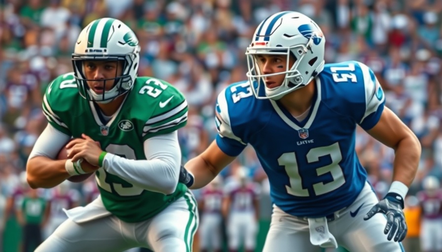 AI sports betting: Two focused football players in motion on the field.