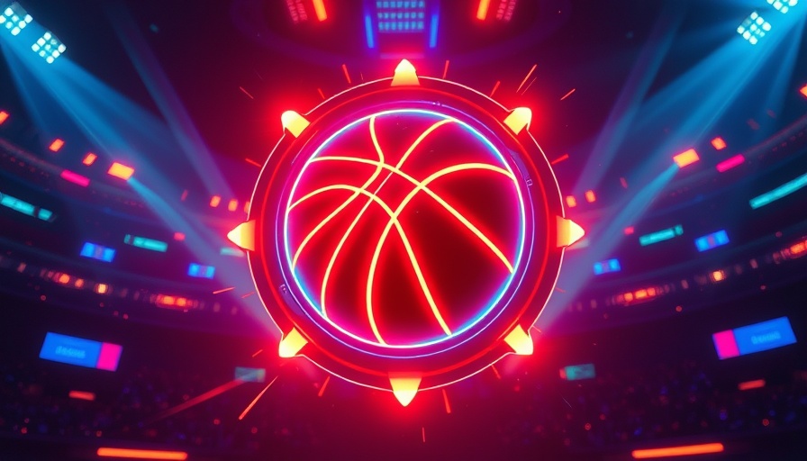 Glowing EYBL basketball logo with futuristic design.