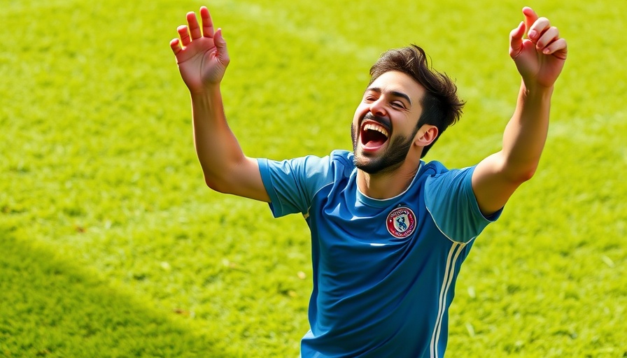 Soccer player celebrating a decisive goal in AI sports betting context.