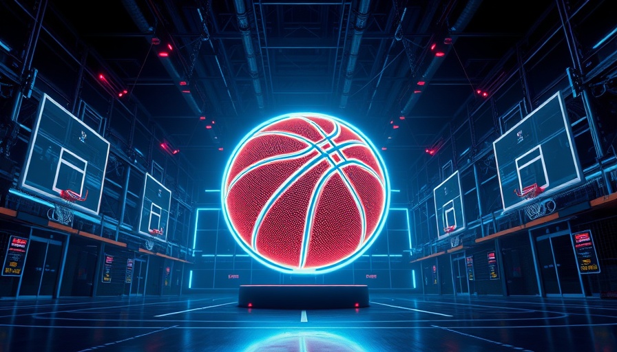 Futuristic basketball emblem glowing in digital neon setting for AI sports betting.