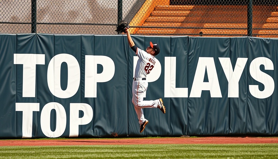 Exciting baseball player jump catch near wall with 'Top Plays' graphic.