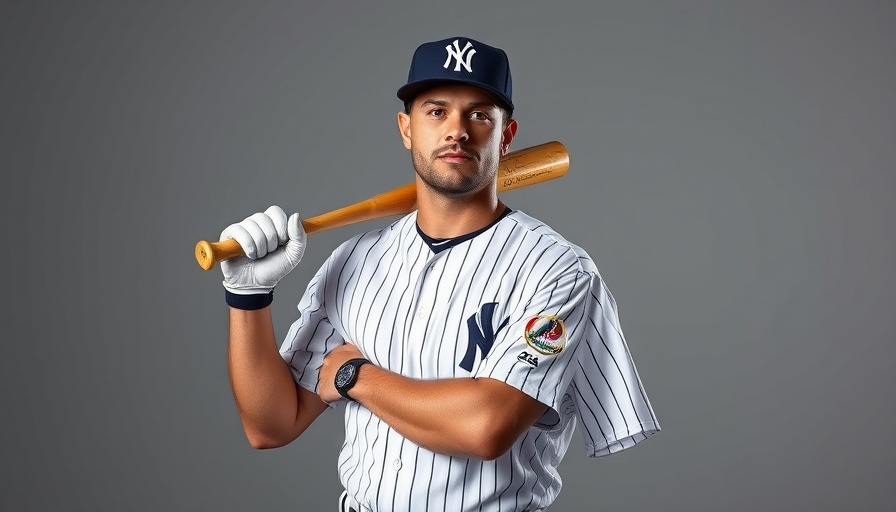 Yankees player posing with a bat, considering trade options.