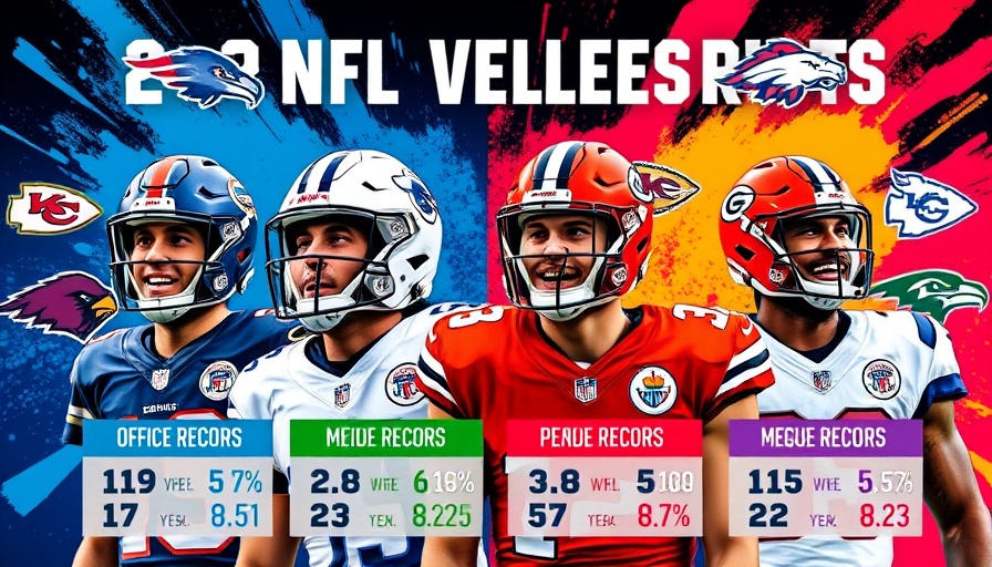 NFL predictions graphic with players and team records.
