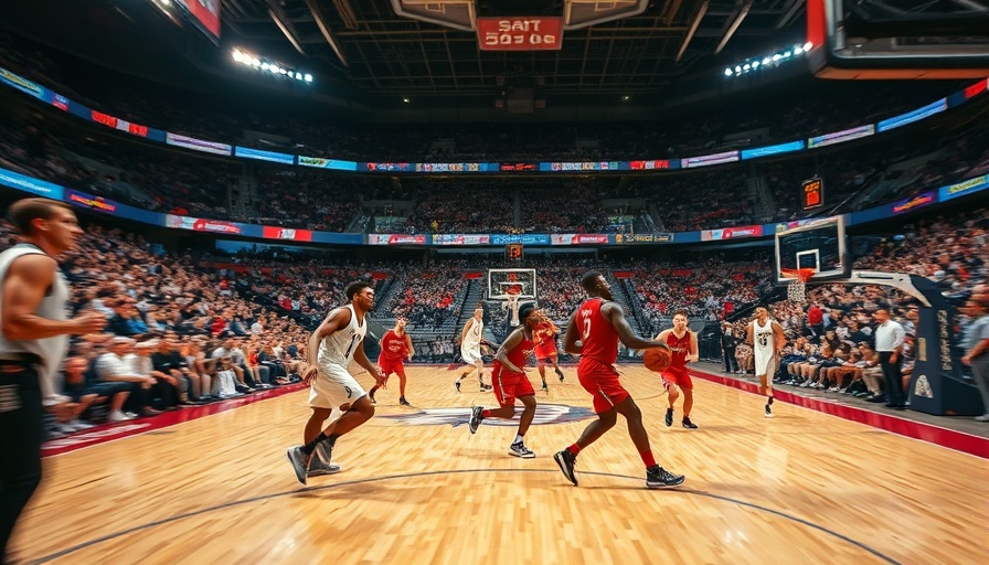 Intense basketball game action with players, AI sports predictions
