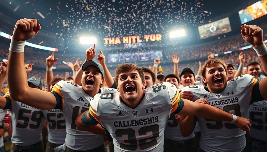 College football betting scene with LSU player celebrating championship victory.