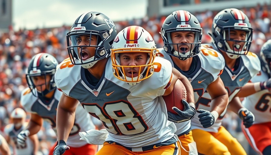 Action-filled collage of college football players showcasing skills, college football betting excitement.