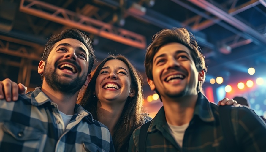 Couple enjoying concert under bright lights