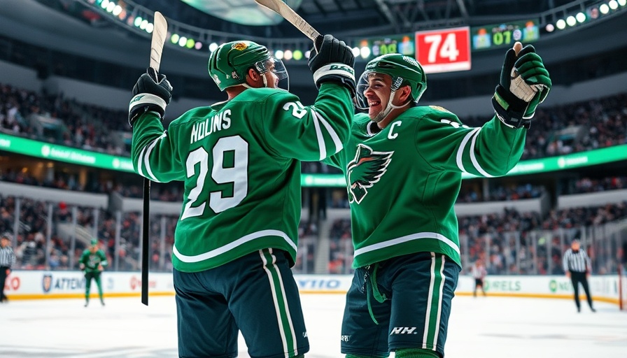 Excited hockey players celebrating during a 3-on-3 hockey game.