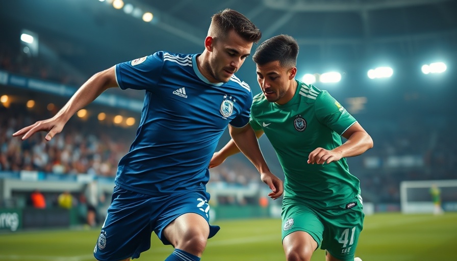 Soccer match highlights featuring two players during the Leagues Cup 2025; AI sports betting concept.