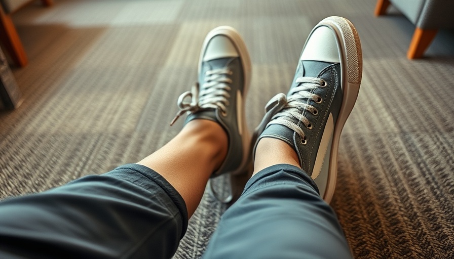 Close-up of a leg in sneakers relaxing indoors.