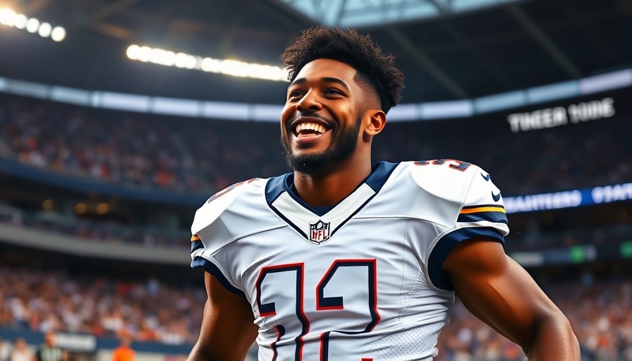 AI sports betting, athlete in white jersey smiling on the field.