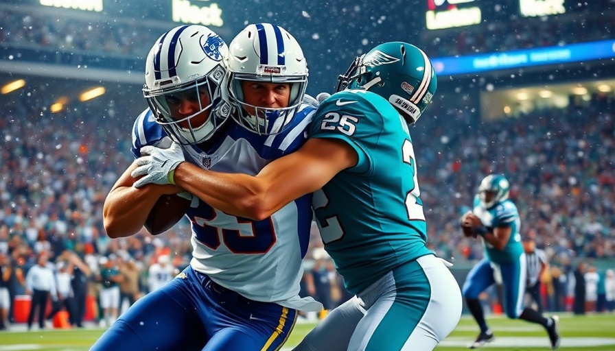 Intense NFL game tackle, dynamic live-action scene.