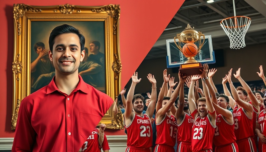 Man in red shirt and celebrating basketball team with trophy, reflecting no bad blood between Louisville and Pitino.