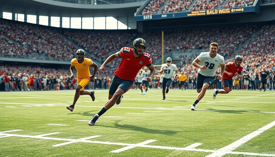 Football players mid-game on a professional field, AI sports betting in action.