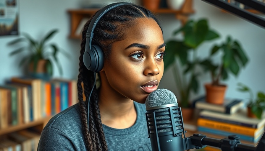 Young woman discussing topics in a studio, Macron Rabbit Hole.
